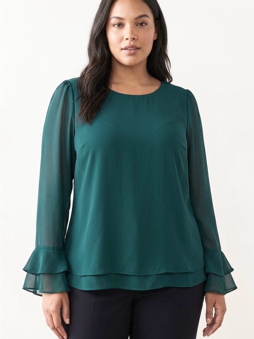 Naked Zebra Green Chiffon Blouse Size L Flared Cuffs Keyhole Back Sheer⁠ - Picture 1 of 5